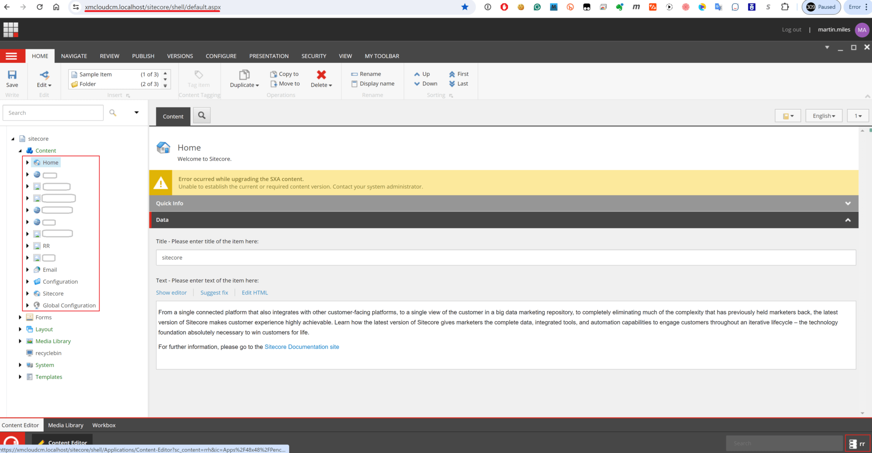 Result in Sitecore Content Editor