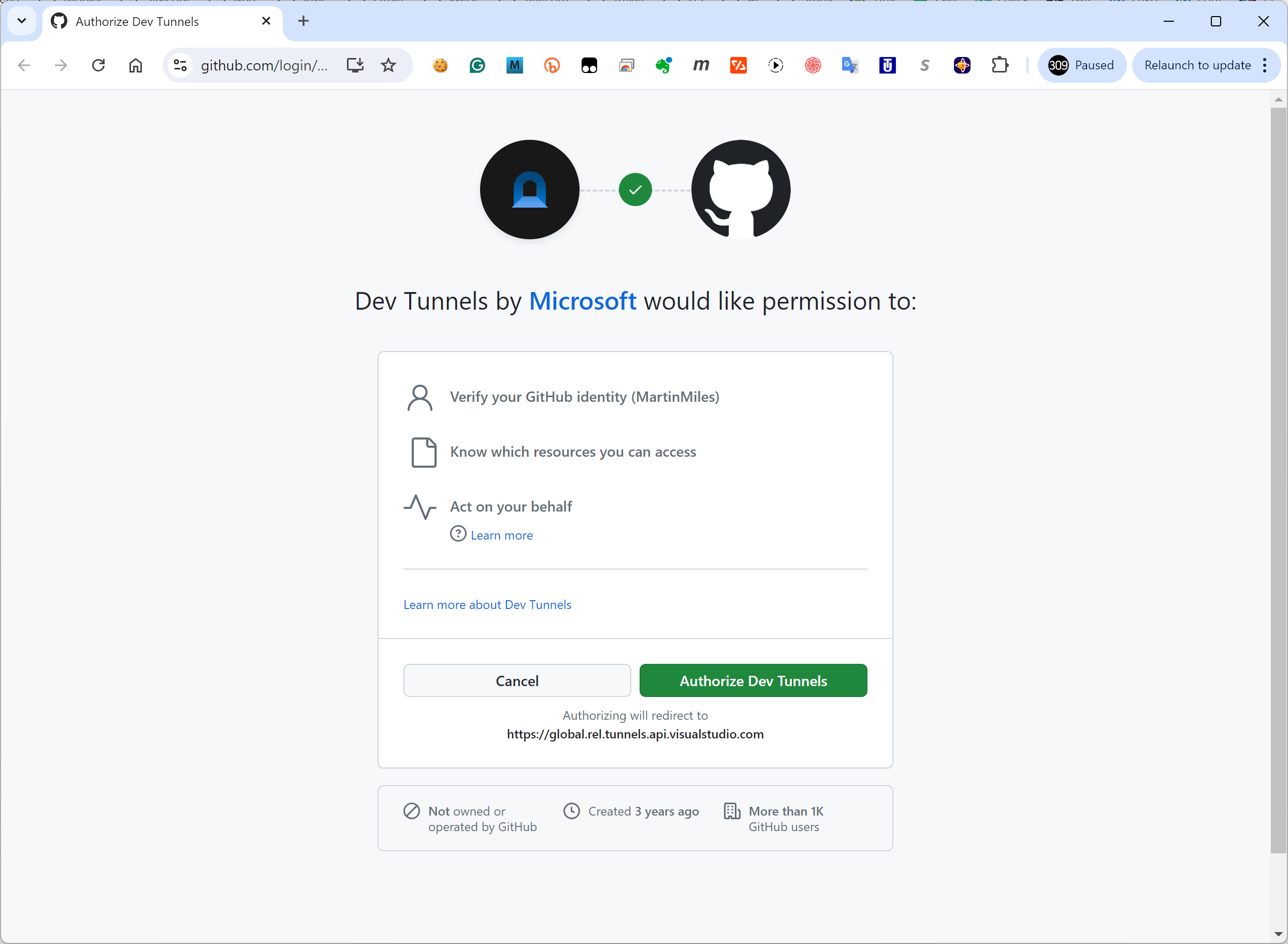 Dev Tunnel Authorize Github